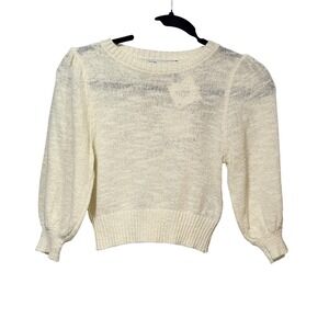 Zara Womens Cream Cotton Blend Puff Sleeve Cropped Knit Sweater Size Small NWT